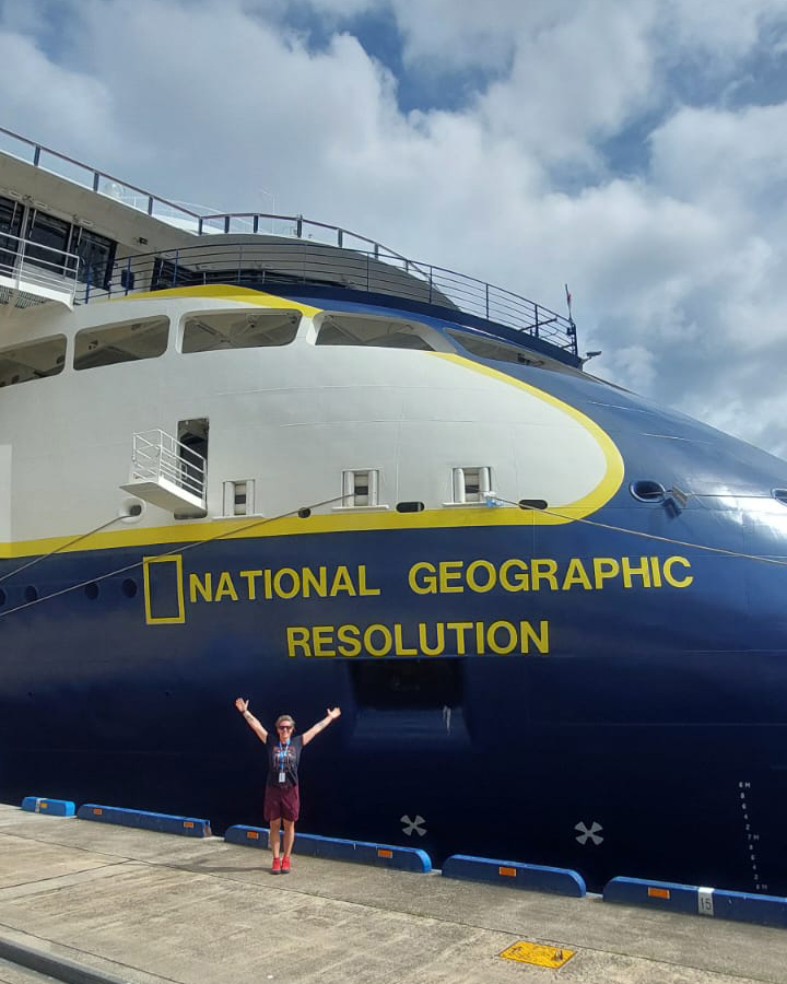 Isa in front of the National Geographic Resolution. Photo credit Isa Rosso.